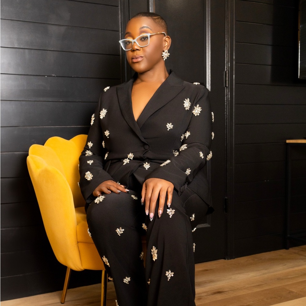 Fashion Nova Black Floral Embellished Pantsuit